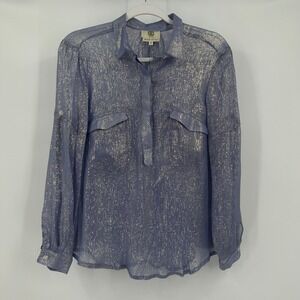 Koch Womens Sheer Metallic Silk Blouse Size‎ M Made in USA Quiet Luxury Ethereal